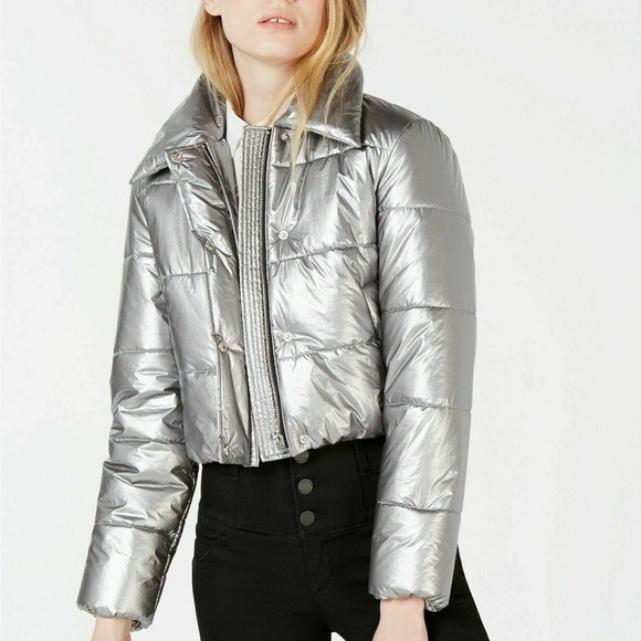Bar III Jackets & Blazers - 🆕 NWT Bar III Silver Cropped Puffer Jacket